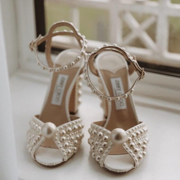 beautiful wedding shoes with pearls